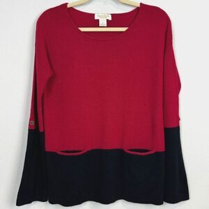 Peck & Peck Burgundy Black Cashmere Convertible Sleeve Sweater S